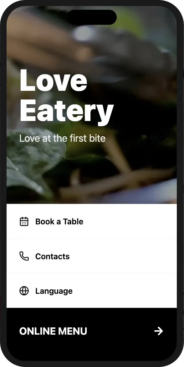 Restaurant website homepage with QR menu