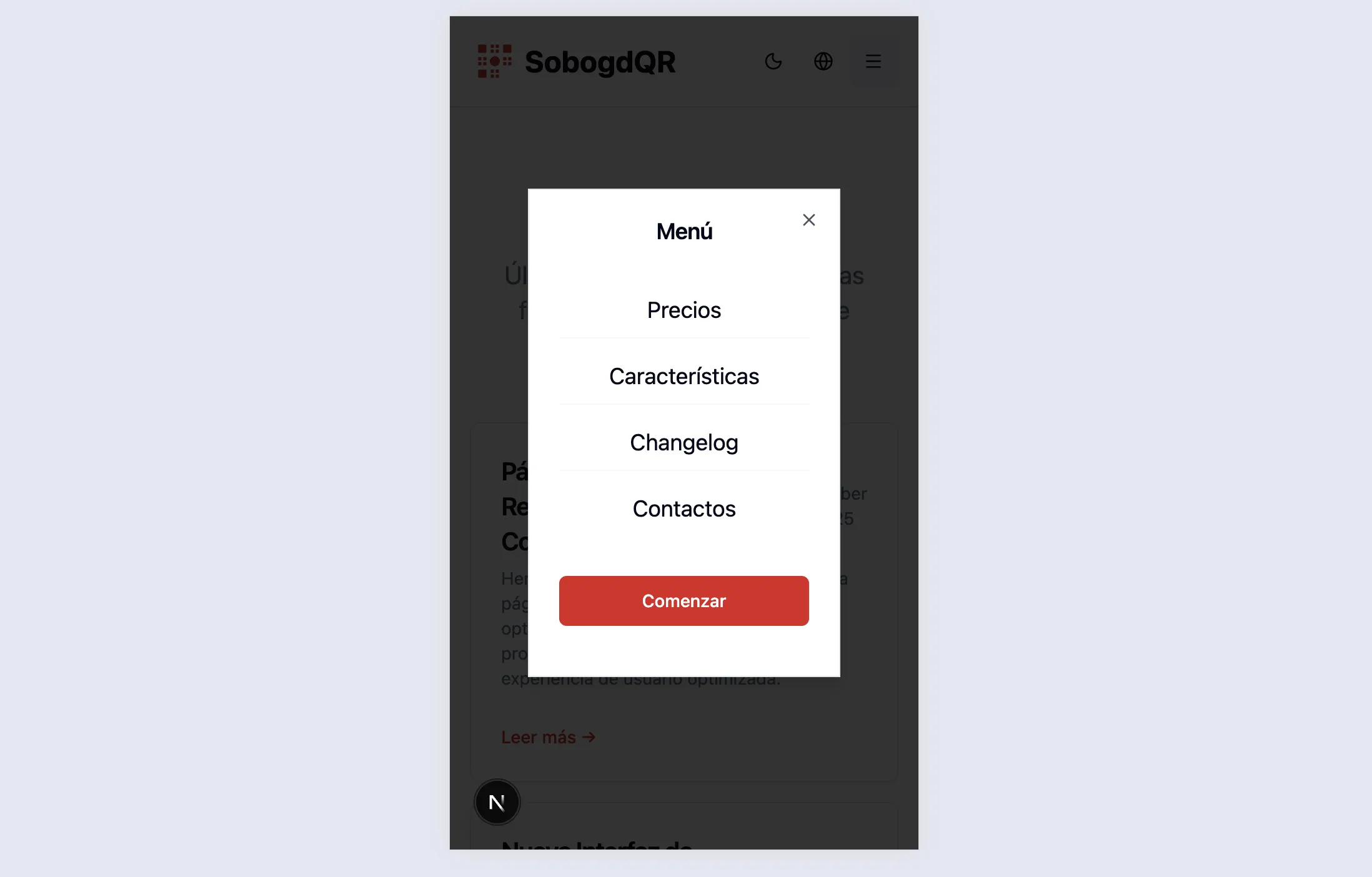 Mobile-optimized hamburger menu for restaurant website