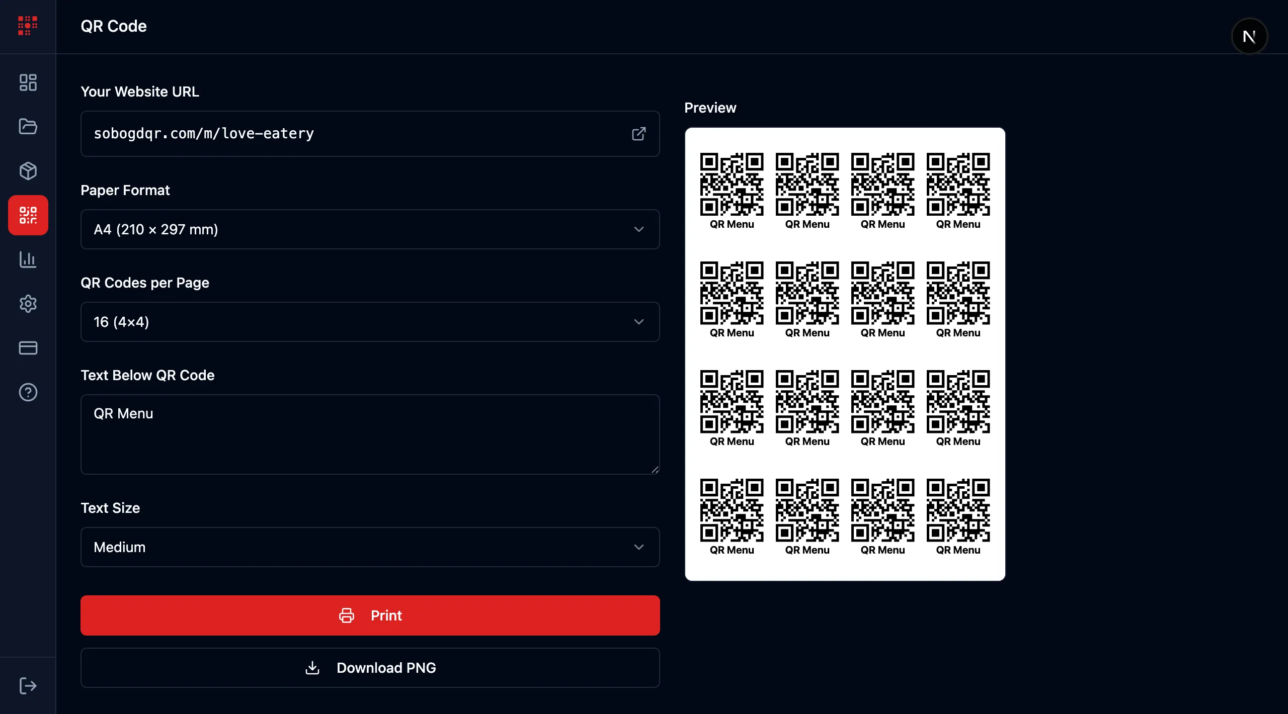 Instant QR menu generator for restaurant and cafe websites