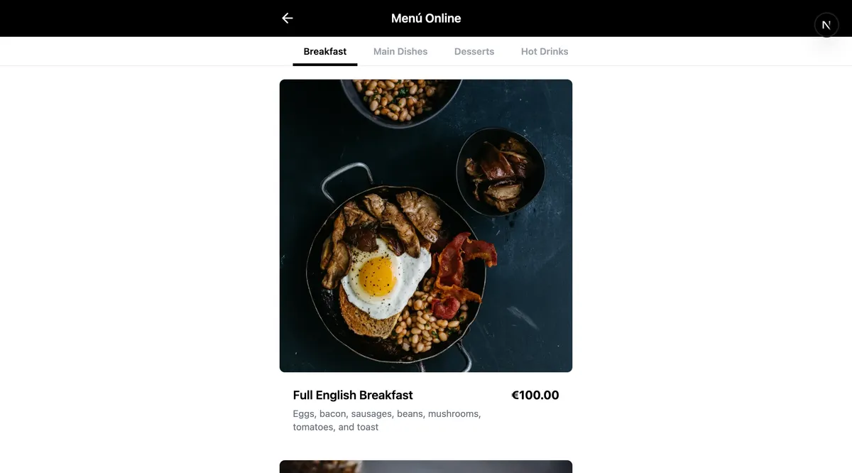 Language selection on public restaurant QR menu website