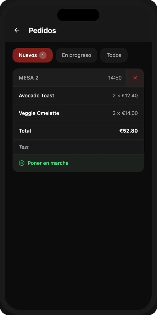 Orders list in restaurant dashboard