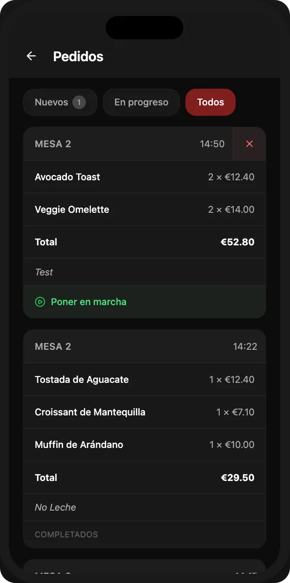 Order details in restaurant dashboard