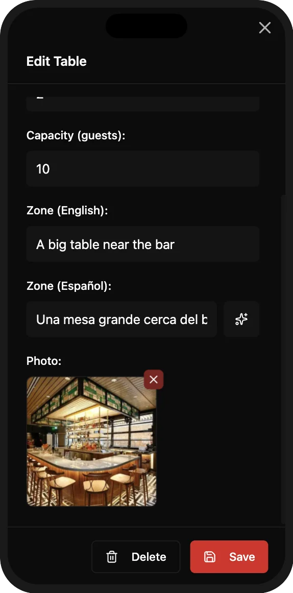 AI translation for tables