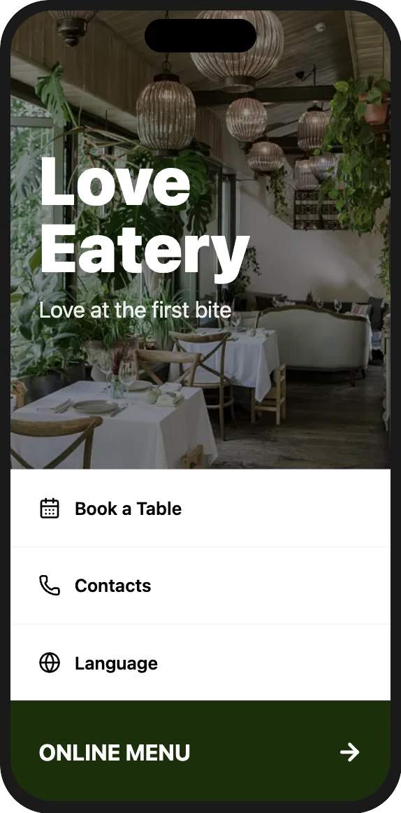 Restaurant menu with green brand colors