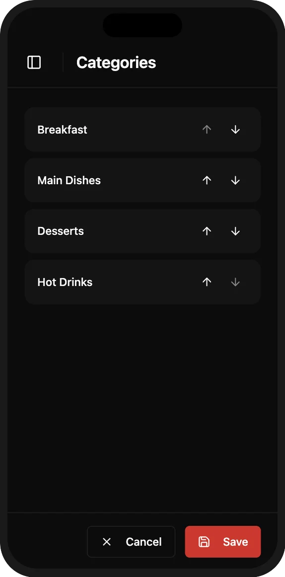 Menu category management
